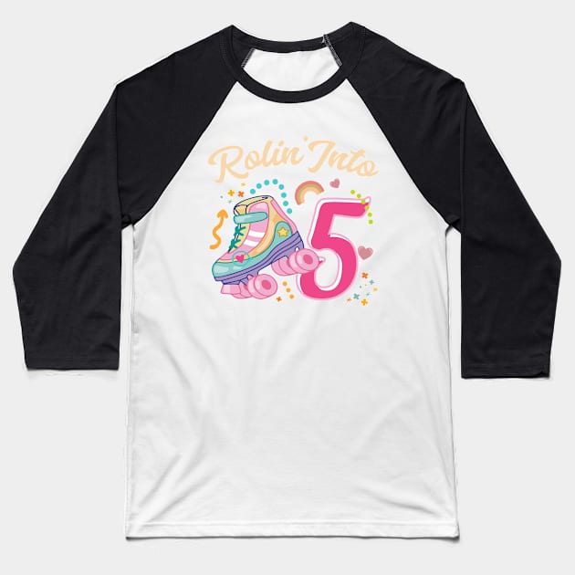 Roller Skate Groovy 5th Birthday Girls B-day Gift For Kids Girls toddlers Baseball T-Shirt by FortuneFrenzy